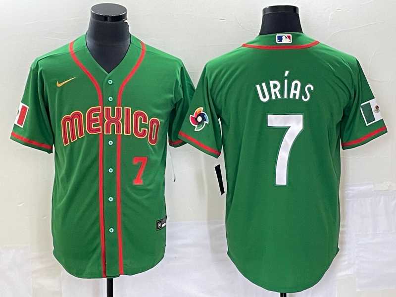 Men%27s Mexico Baseball #7 Julio Urias Number 2023 Green World Classic Stitched Jersey5